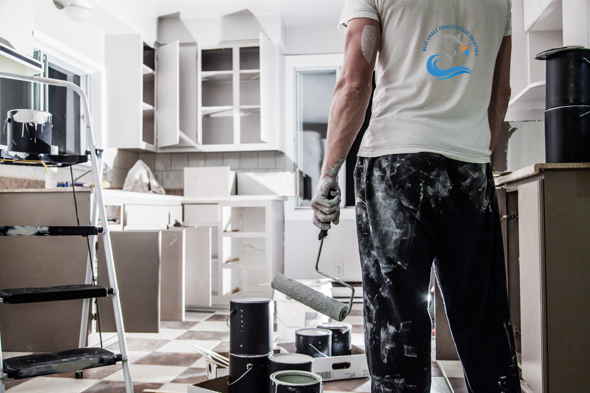 A professional painter in Los Angeles painting a kitchen.